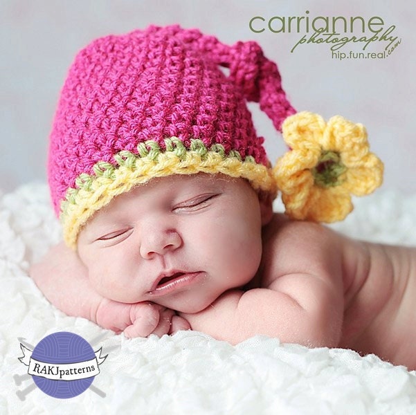 CROCHET HAT PATTERN Knotty Flower Beanie (Multiple Sizes)