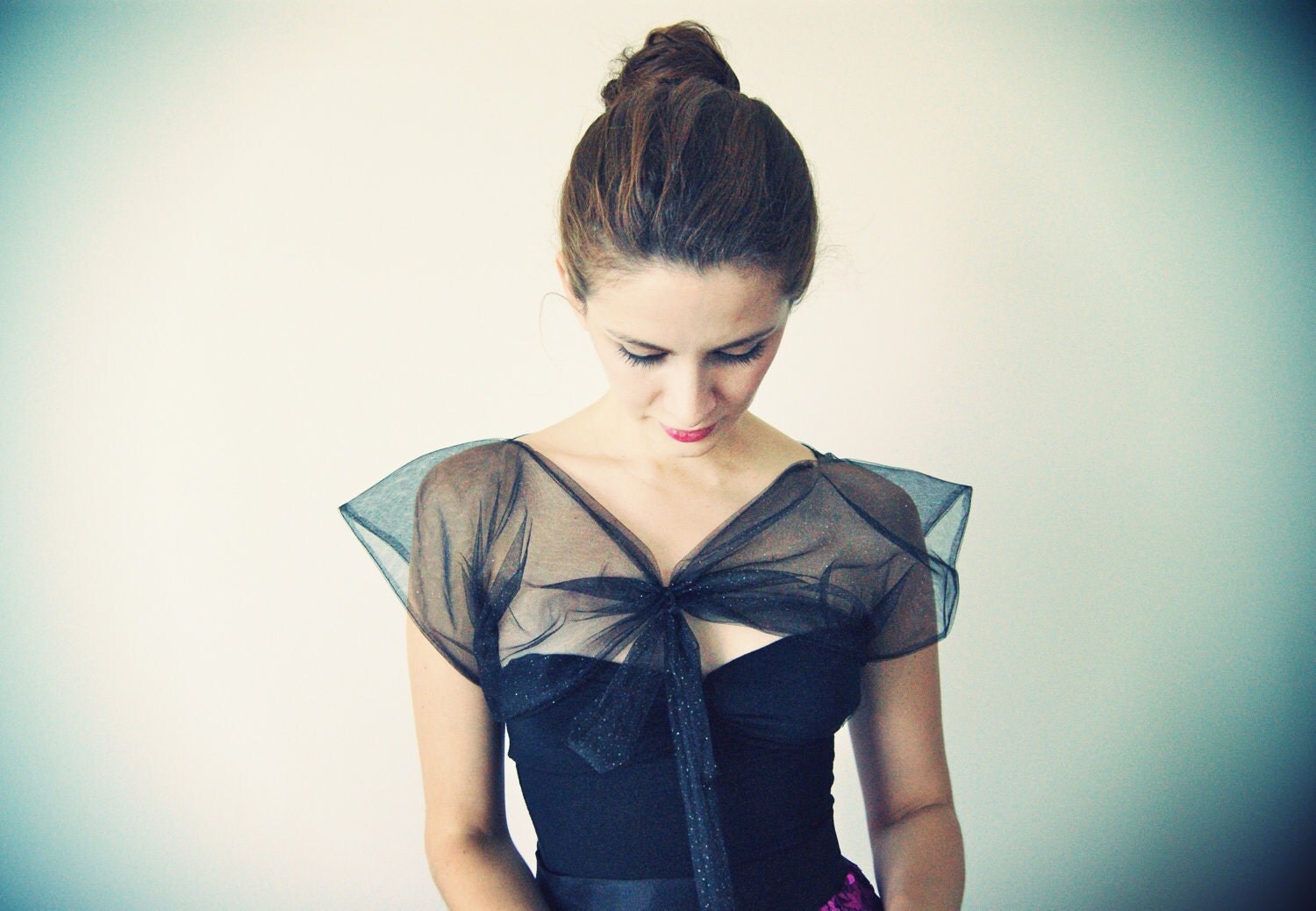 SALE - Black Bolero in Glittery Tulle - Bardot Bolero - Ready to Ship