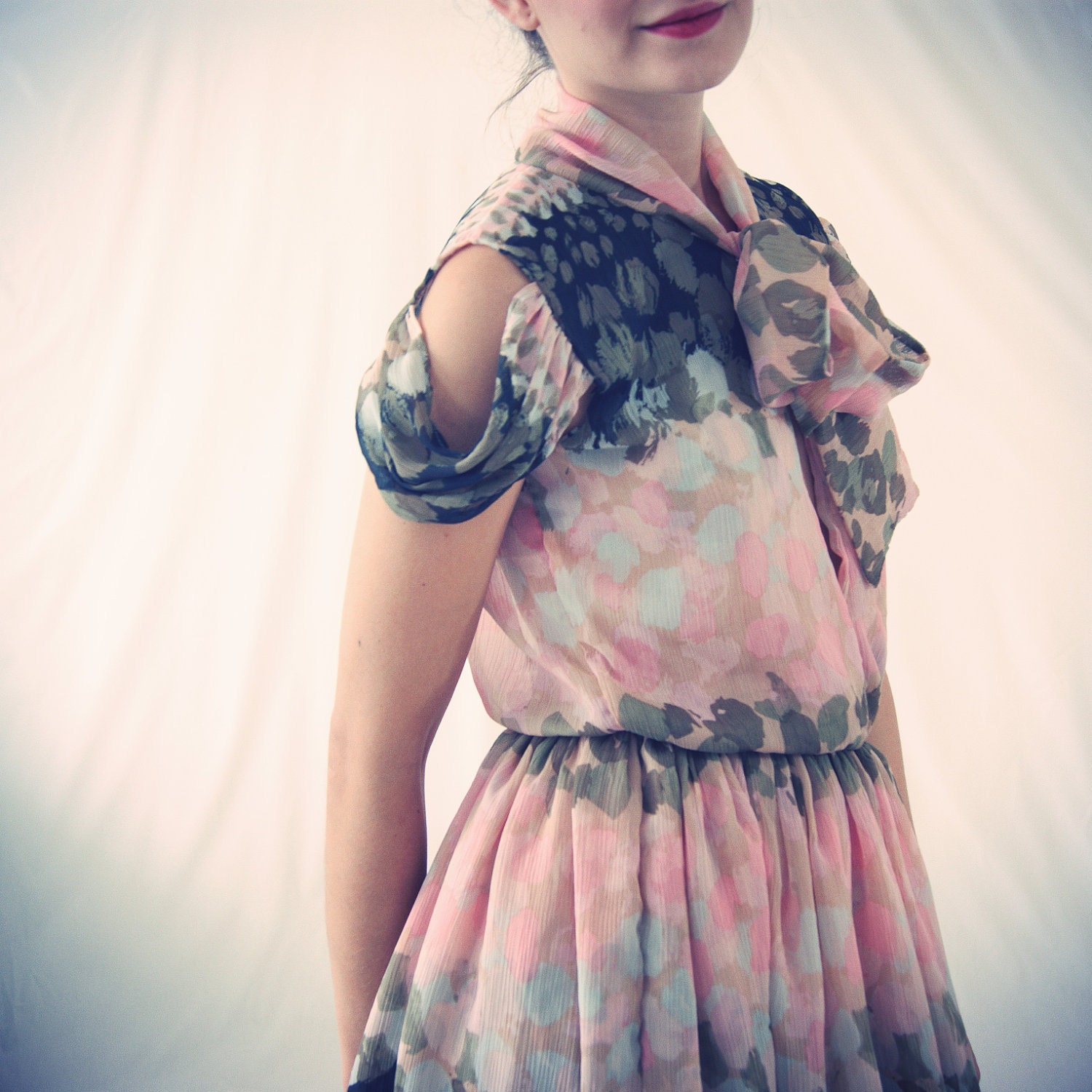 Paint Print Silk Chiffon A-Line Cotton Candy Dress in Pastel Tones