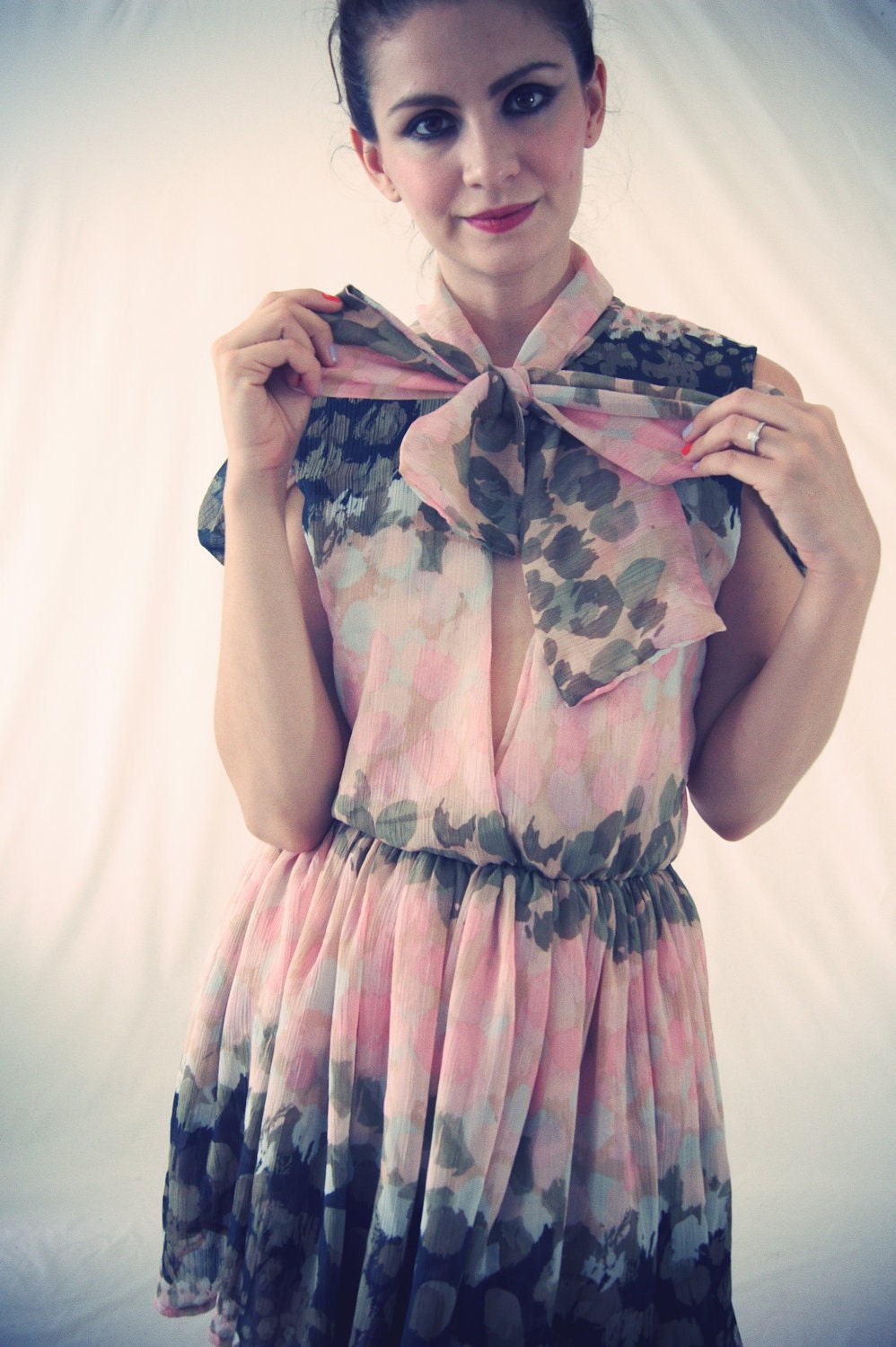 Paint Print Silk Chiffon A-Line Cotton Candy Dress in Pastel Tones