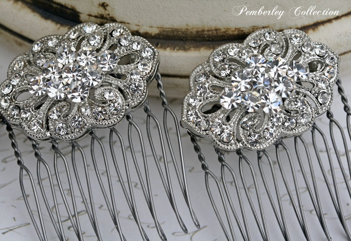 Rhinestone Hair Combs, Pair, Bridal Hair Comb
