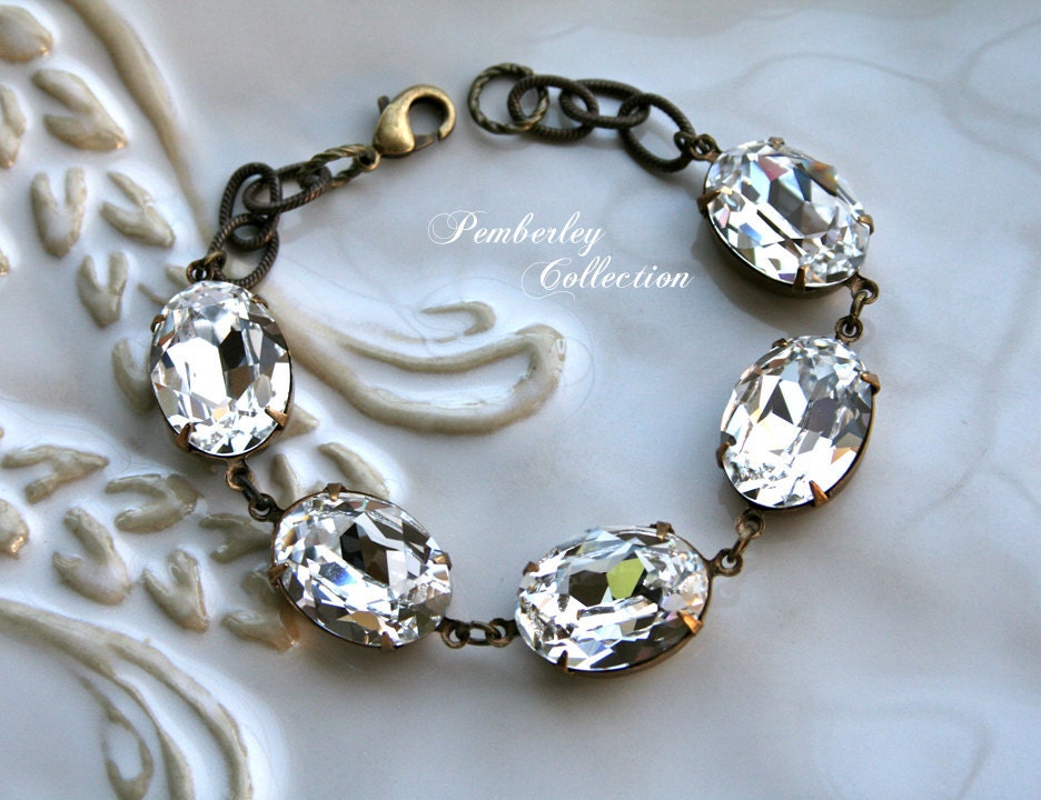 Swarovski Crystal Estate Style Bracelet, Bridal Bracelet, Clear Diamond, Wedding Jewelry