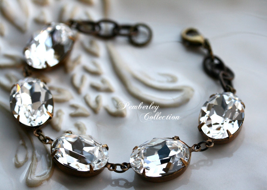 Swarovski Crystal Estate Style Bracelet, Bridal Bracelet, Clear Diamond, Wedding Jewelry