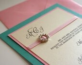 Tiffany Blue and Rose Pink Customizeable Wedding or Shower Invitation with Crystal Buckle