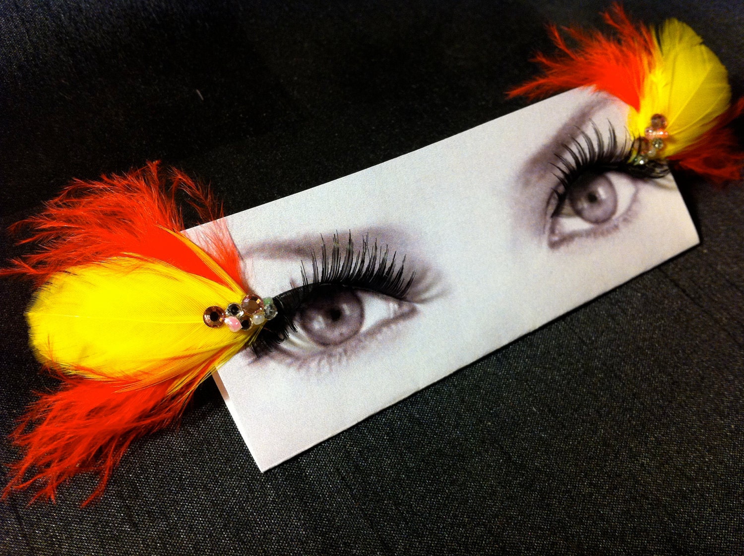 Neon Yellow and Electric Orange Feather False Eyelashes