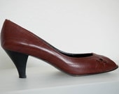 evan picone brown leather cutout peep toe heels made in italy 8.5 narrow
