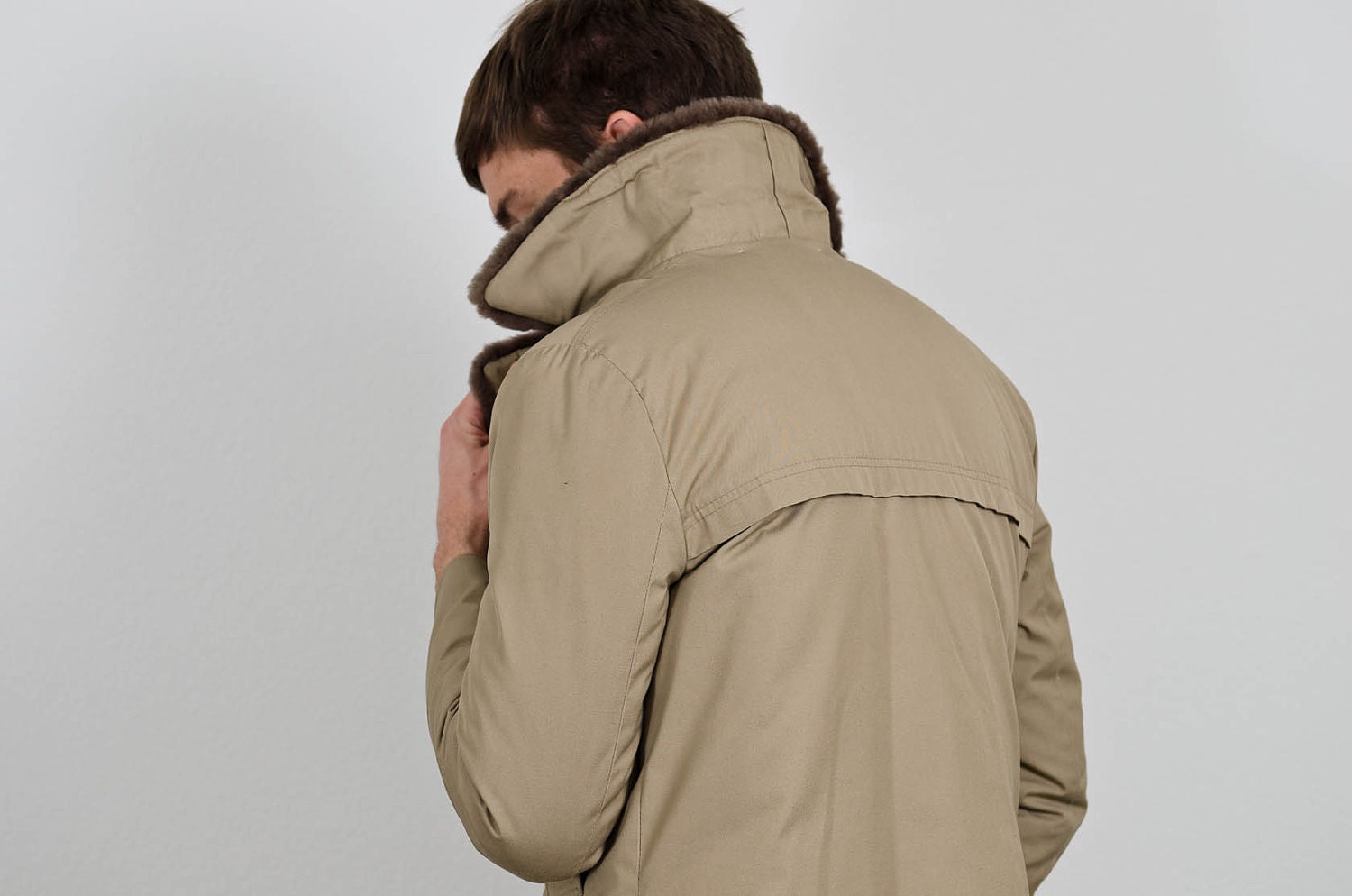 vintage orvis goose down sheepskin fur collar khaki winter field jacket coat medium large