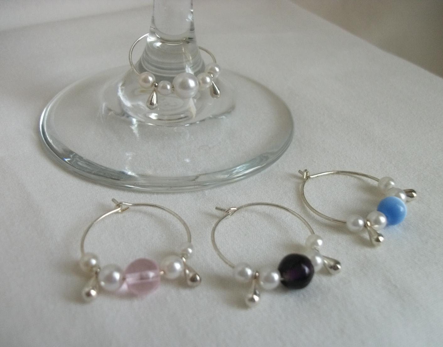 Wine Glass Charms set of 4 vintage glass pearl