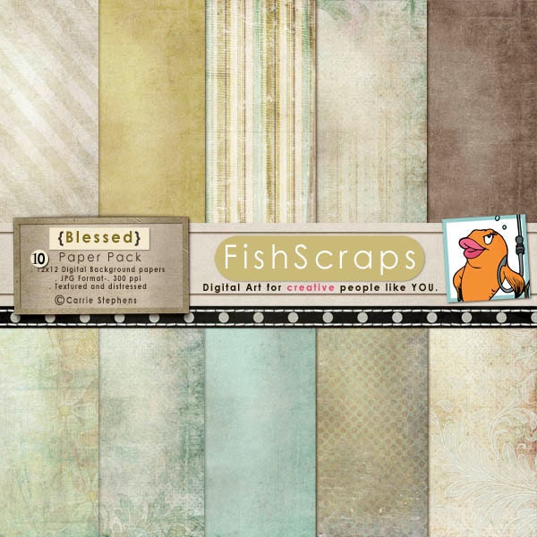 Shabby Chic Digital Paper -  Beige - Tan - Blessed  -  Elegant  - Subtle Patterned Background  - Distressed Neutral - Instant Download