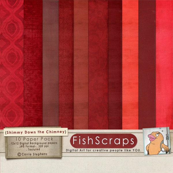 Christmas Bright Red Digital Paper - Crimson - Rouge - Textured CardStock - Commercial & Personal Use - Instant Download Il_570xn