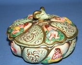 Vintage Putti Cherub with Ram Head Covered Candy Dish Italy Capodimonte style