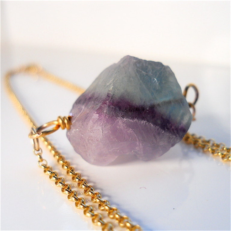 Mexican Fluorite, Purple and Green Chunk Gemstone Necklace, Earthy Fashion Accessory.