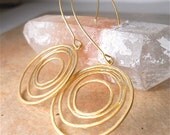 Matte Gold Metal  Abstract, Modern Peacock Feather Dangle Earrings, Womens Fashion Accessory, Fun Gift.