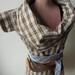 Repurposed Cowl Neck Boyfriend Tunic in Brown Plaid with Necktie Belt - reconstructed dress shirt - Upcycled Clothing Size Small Medium