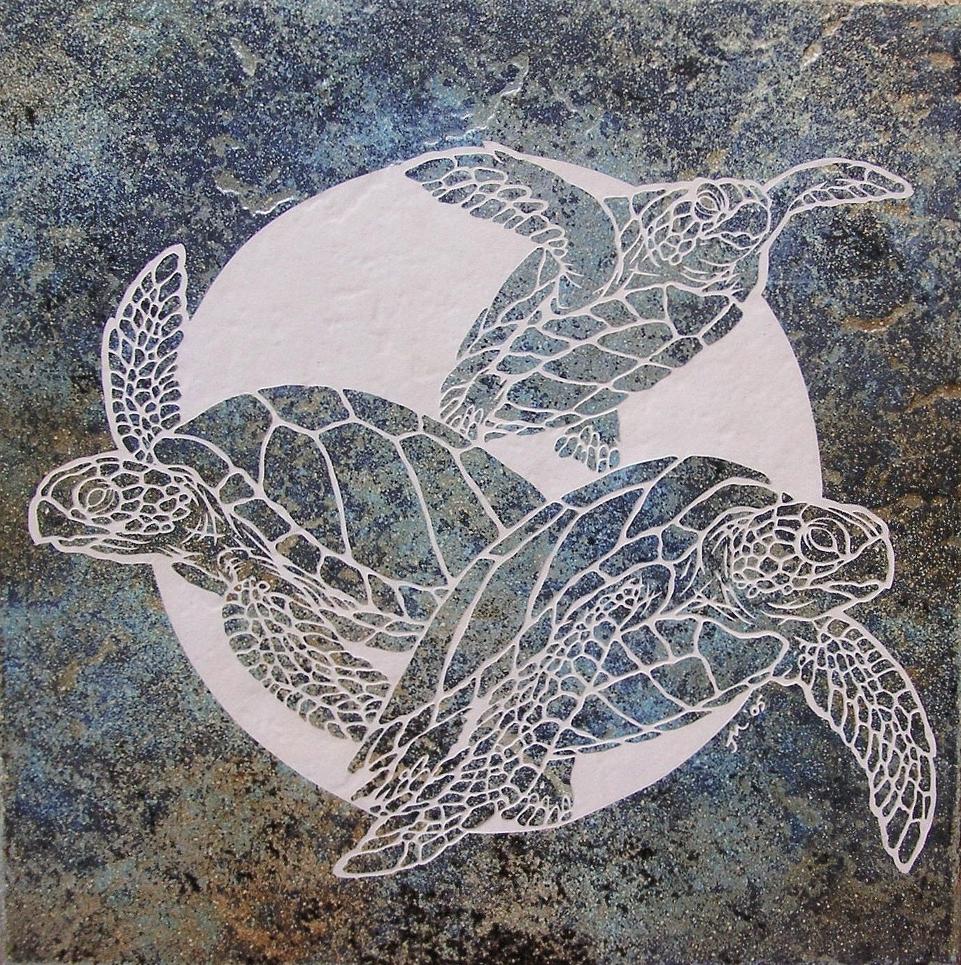Etched Green Sea Turtle Porcelain Tile