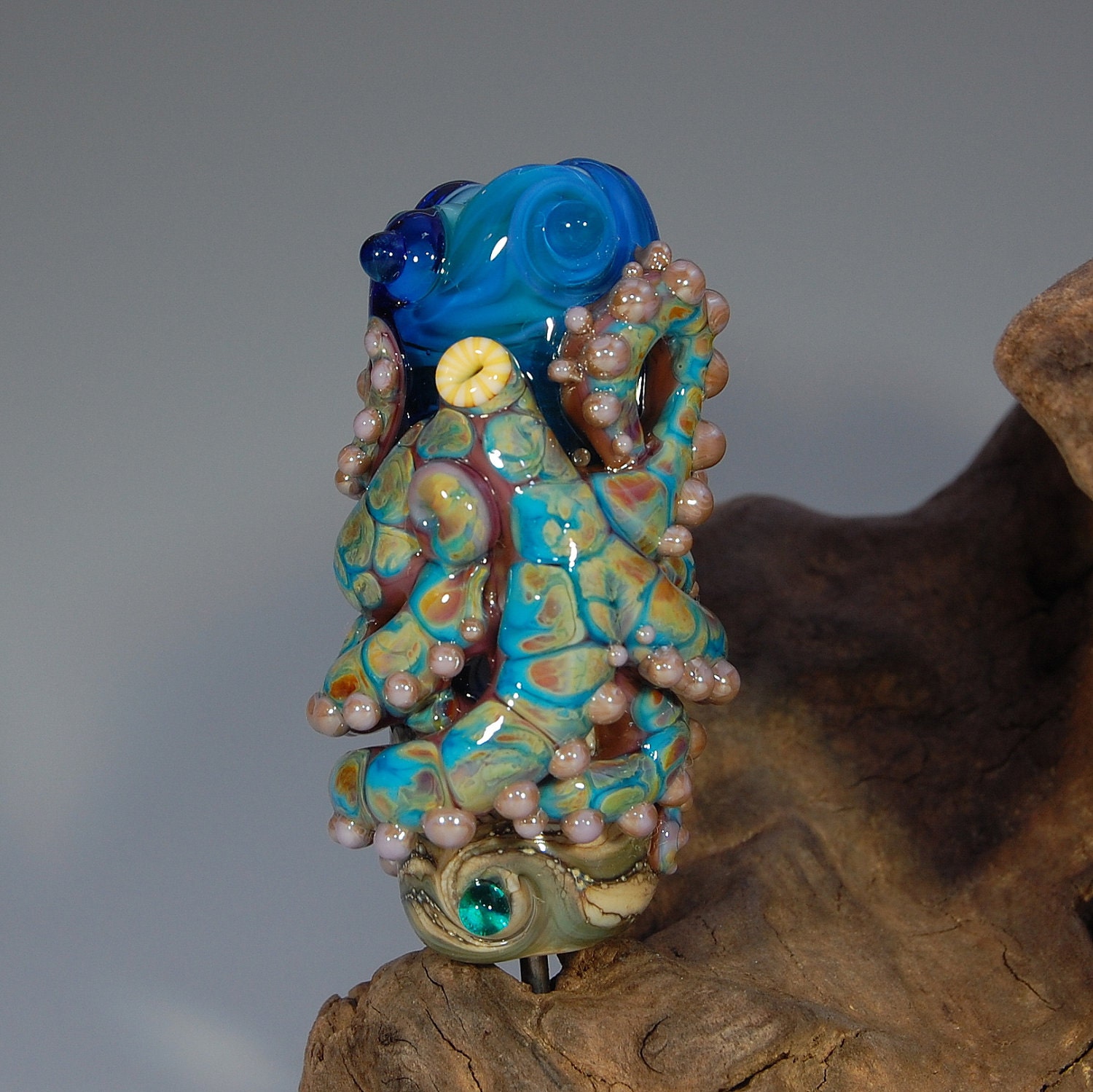 3/16" Hole - Reticulated Octopus Pendant Bead- SRA