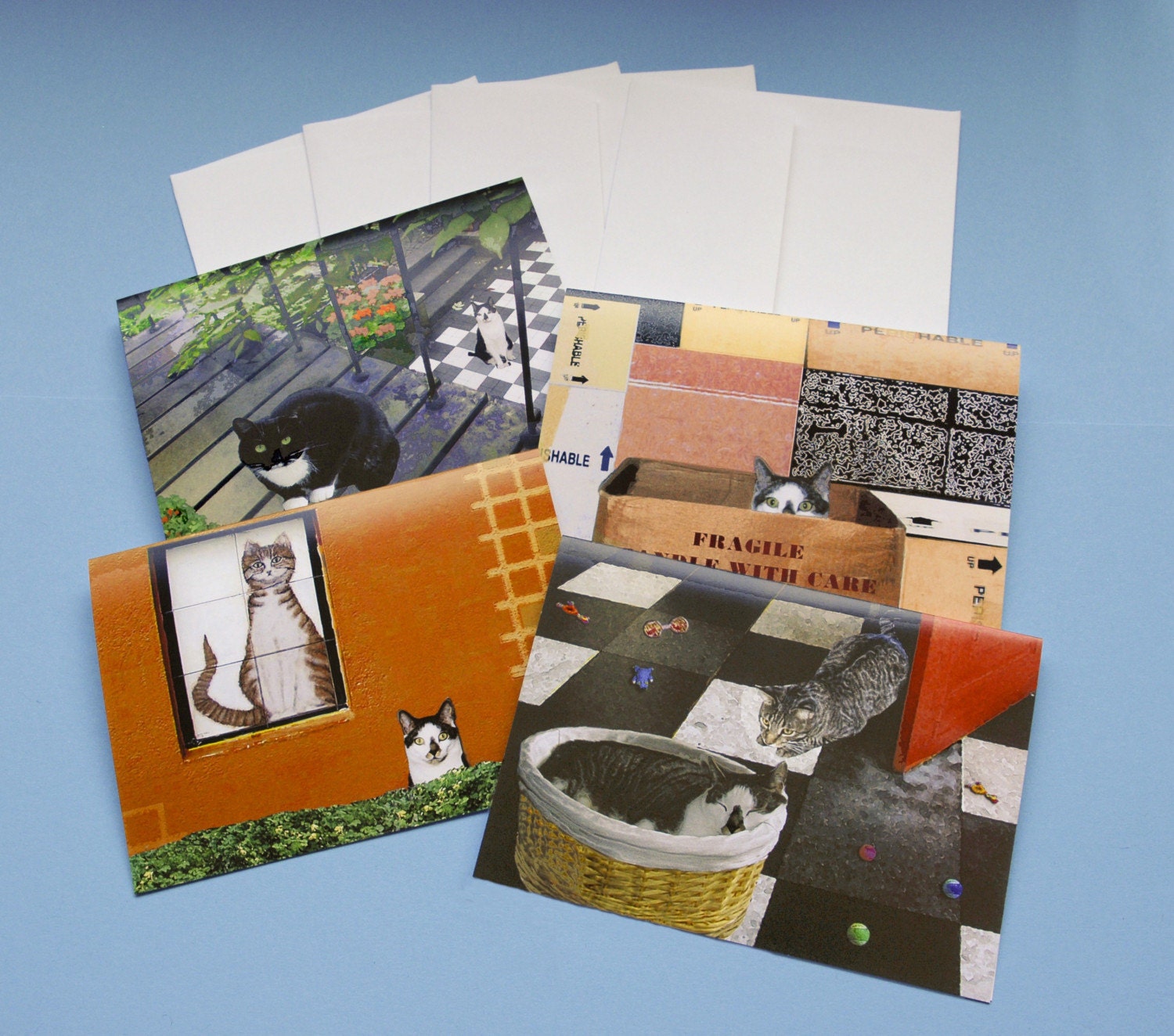 Cat Note Cards--Cat Lovers Assortment of 4 Different  Cat Cards