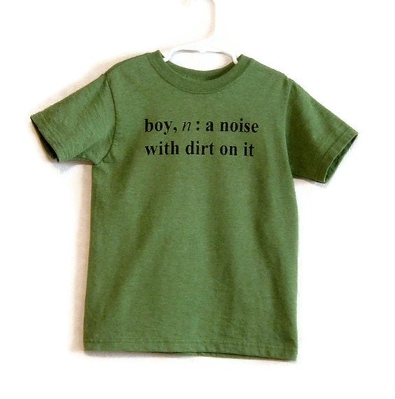 Size 8 Boy Definition Screenprinted Children's T-shirt in Green Heather with black ink
