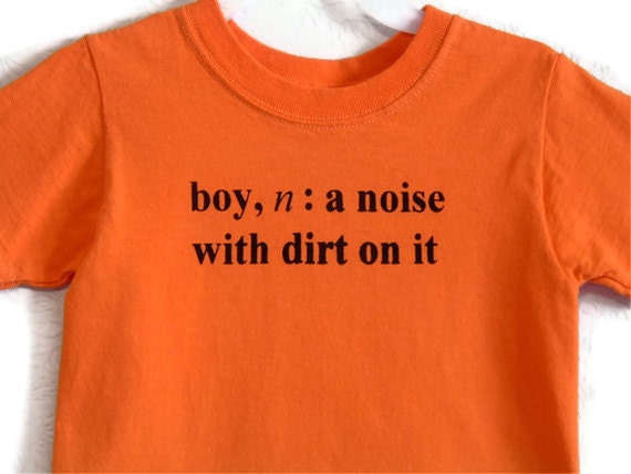 Size 7 Boy Definition Screenprinted Children's T-shirt Orange Black Ink