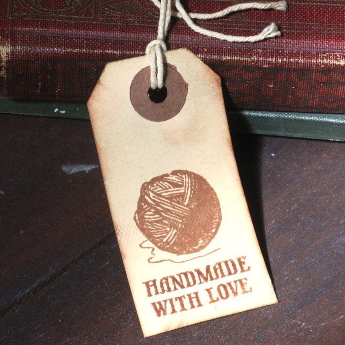 12 small gift tags handmade with love with ball of yarn hang tags