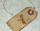 12 small gift tags dragon fly distressed manila hang tags