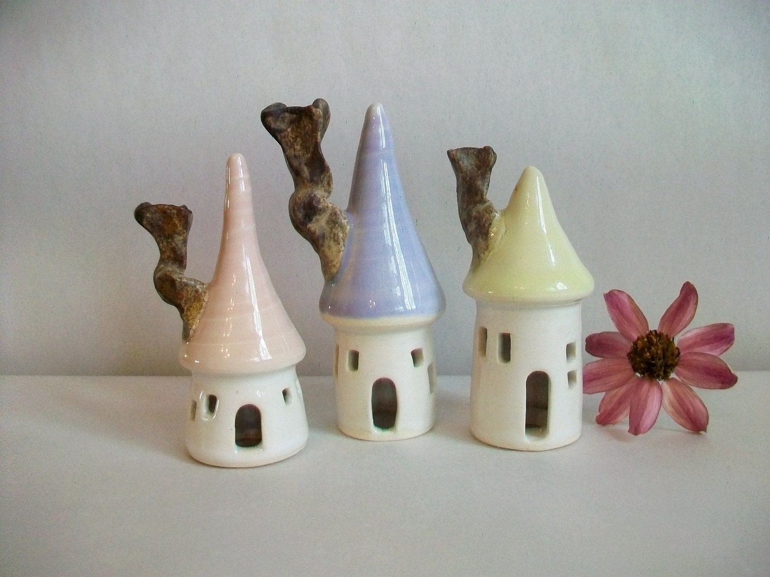 Fairy Houses -Set of 3- Pastel Colors