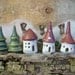 Fairy Houses -Set of 3 -  Porcelain with Deep Red Roof - Handmade on the Potters Wheel
