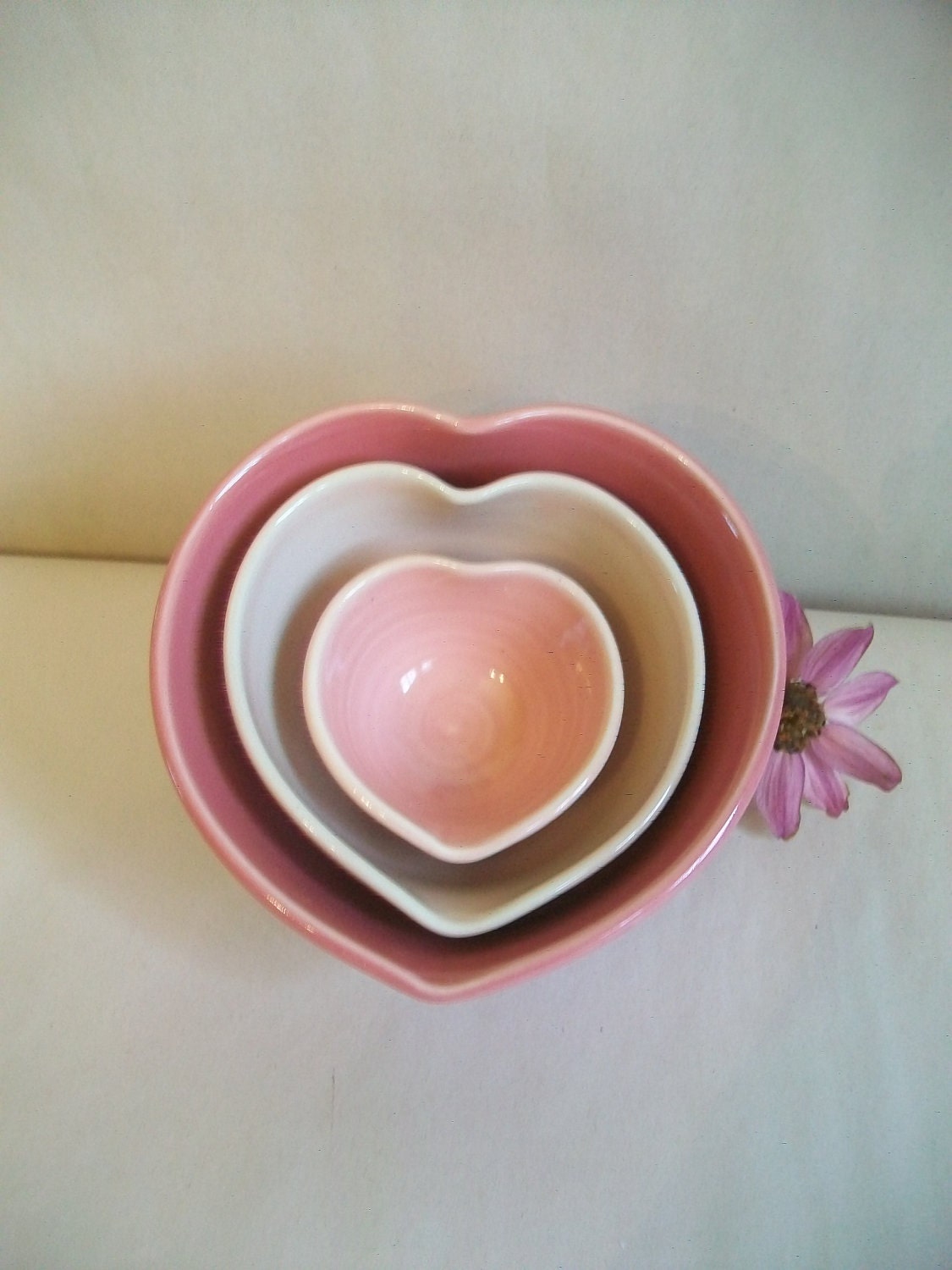 Heart Bowls - Smaller Size - Set of 3, Handmade, Shades of Pink - Ready to Ship- Actual Set -A-15