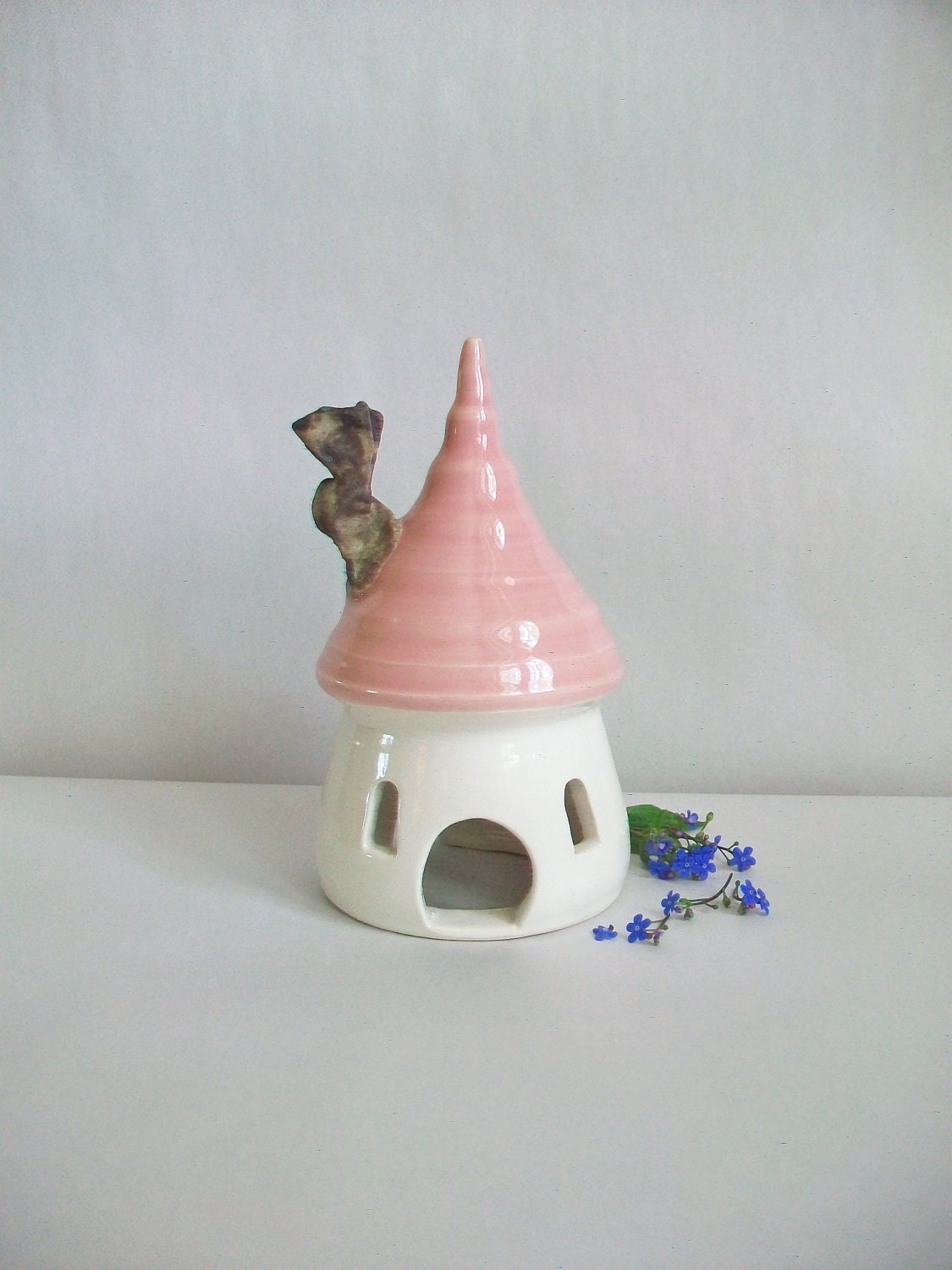 Fairy House/ Night Light - with a Pink Roof