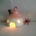 ToadHouse/ Fairy House/ Night Light with a Pink Roof
