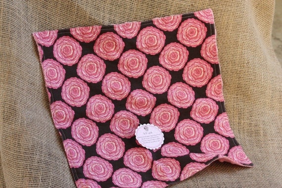 Ready to Ship... Pink and Chocolate Brown Rosettes with Light Pink Minky Dots Burpie or Small blanket