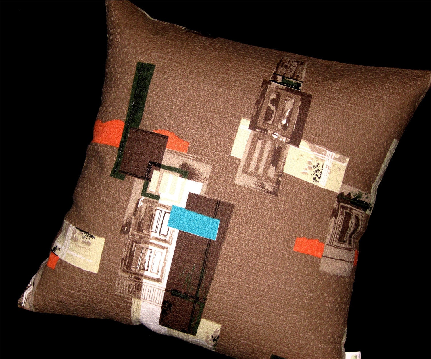 Vintage, Retro Barkcloth Pillow Cover -- MCM Architectural Elements -- For 18" x 18" insert