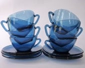 Vintage Blue Vereco Set of 8 Cups and Saucers