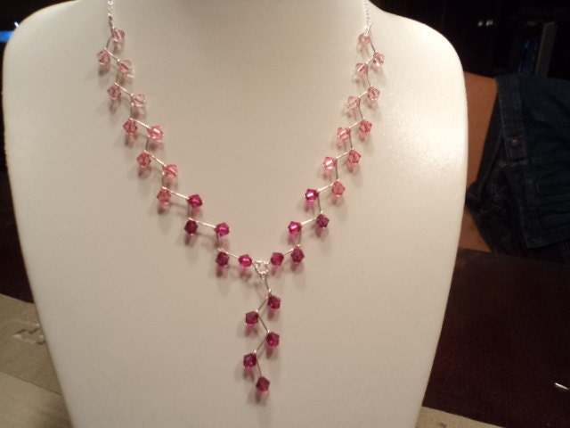 Beautifull (3 tones pink) cascade swarovski crystal necklace