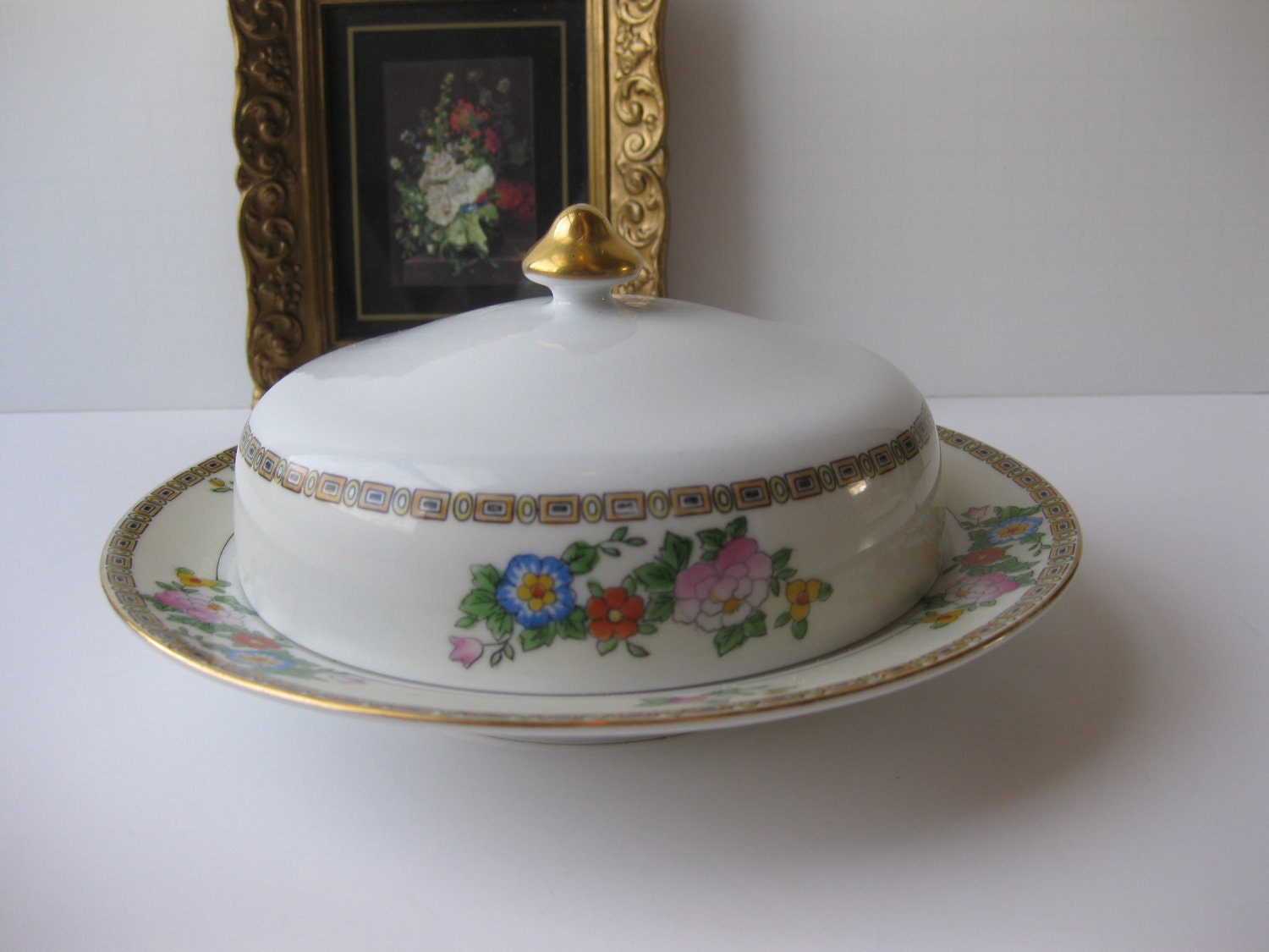 Vintage Meito Floral Covered Butter Dish