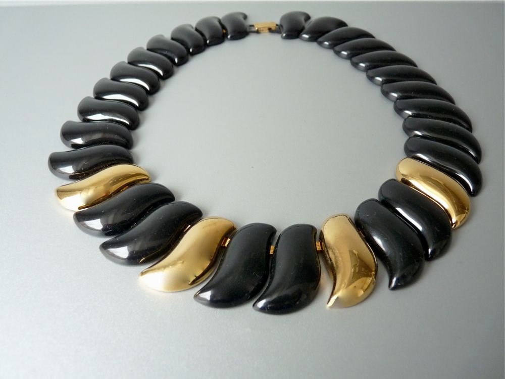 Vintage Napier black enamel necklace