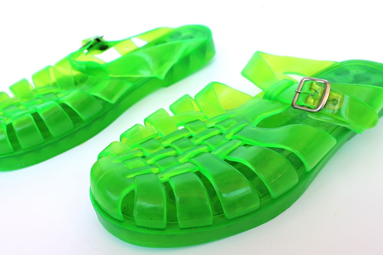 Vintage 1990s Neon Green Adjustable Jelly Shoes