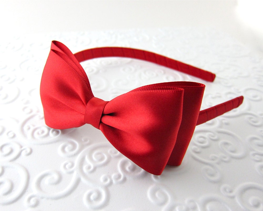 Red Layered Satin Bow Headband Snow White