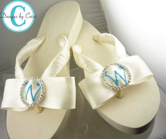 Bridal Flip Flops Ivory Rhinestone Satin Bride Wedding White Something ...