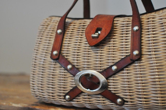Vintage Wicker and Leather Purse