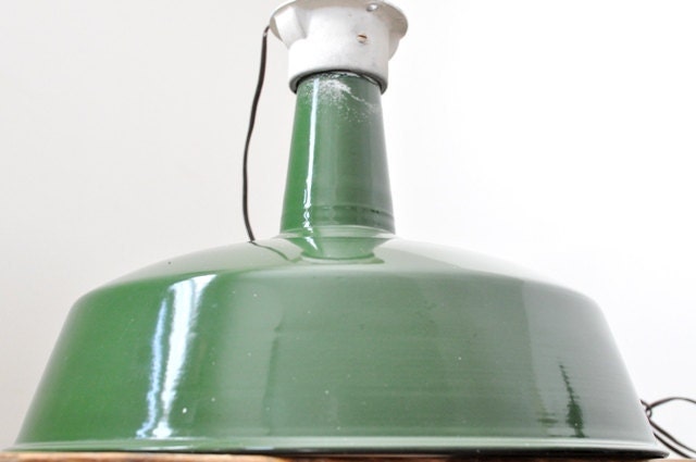 Vintage Industrial Green Enamel Gas Station Large Hanging 18" Pendant Light