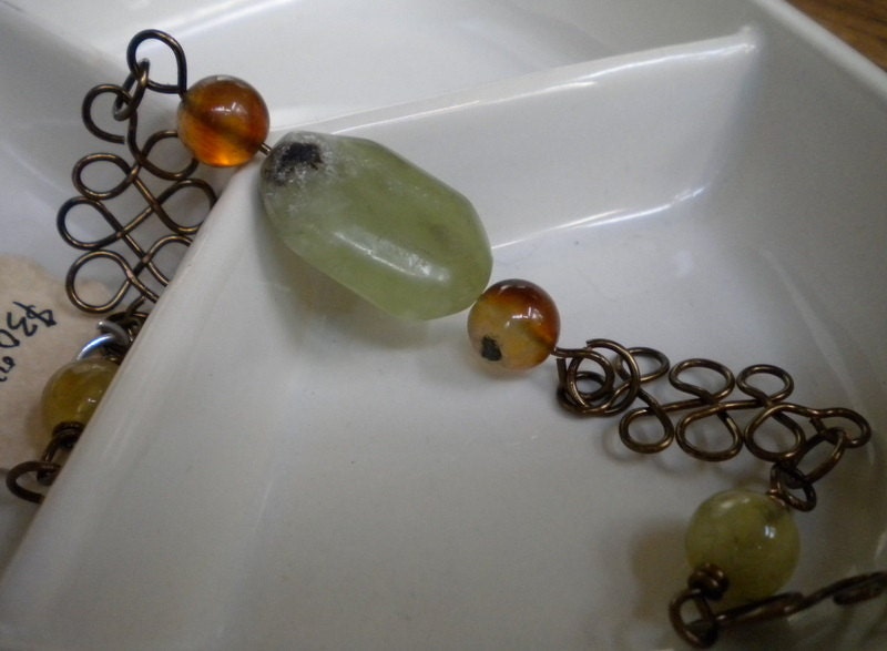 New Jade and Agate Vintage Bronze Wire-wrapped Bracelet