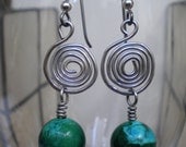 Magnesite Turquoise Coil Dangling Earrings with Niobium (hypoallergenic) Ear Wires