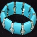 Stunning Vintage Blue Lucite and Sky Blue Turquoise and White Rhinestone Stretch Cuff Bracelet Wedding Stunner
