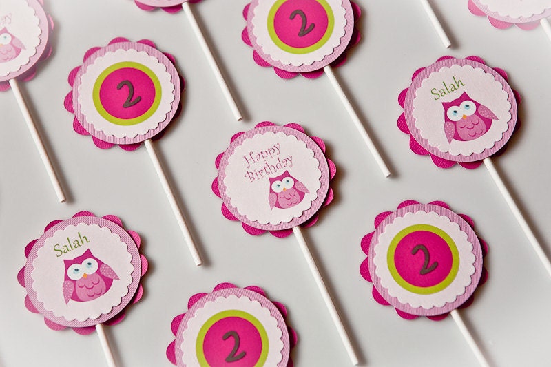 Owl Cupcake Toppers Owl Birthday Party Baby set of 36