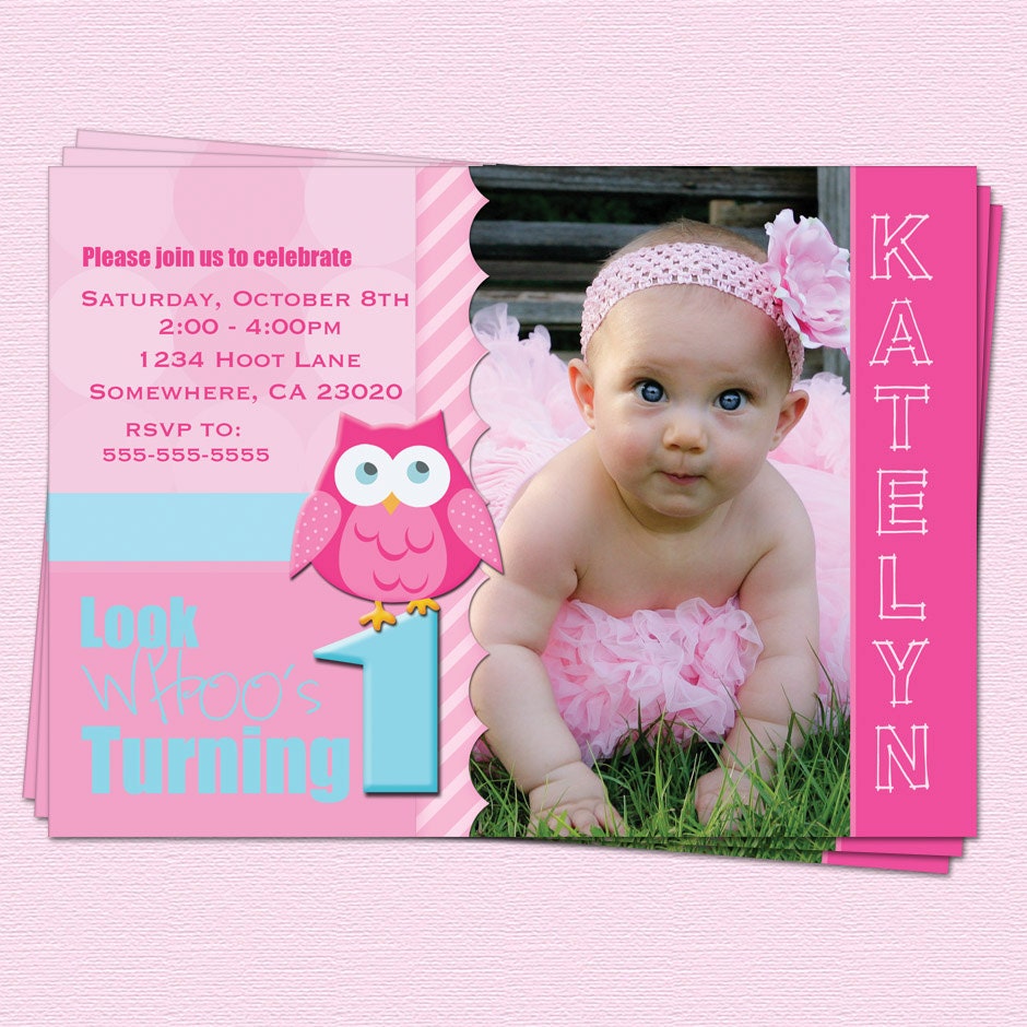 Birthday Owl Invitations Girl 1st Birthday Look by ...