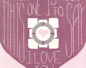 I Know What Love Is: Companion Cube Tribute, Three Layer Reduction Woodblock Print