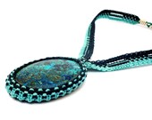 Macrame Necklace with Azurite stone and Sterling Silver clasp