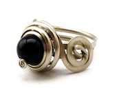 Wire Wrap Metal Ring with Black Onyx stone