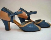1930s 40s Peep Toe BABYDOLL BLUE and PINK Slingback Ankle Strap Heels Sz 6.5